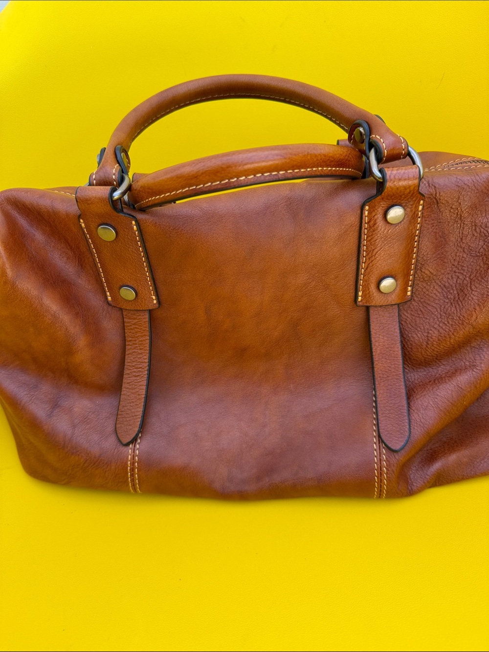 Heshe Classic Tan Leather Satchel - Timeless Women's Bag